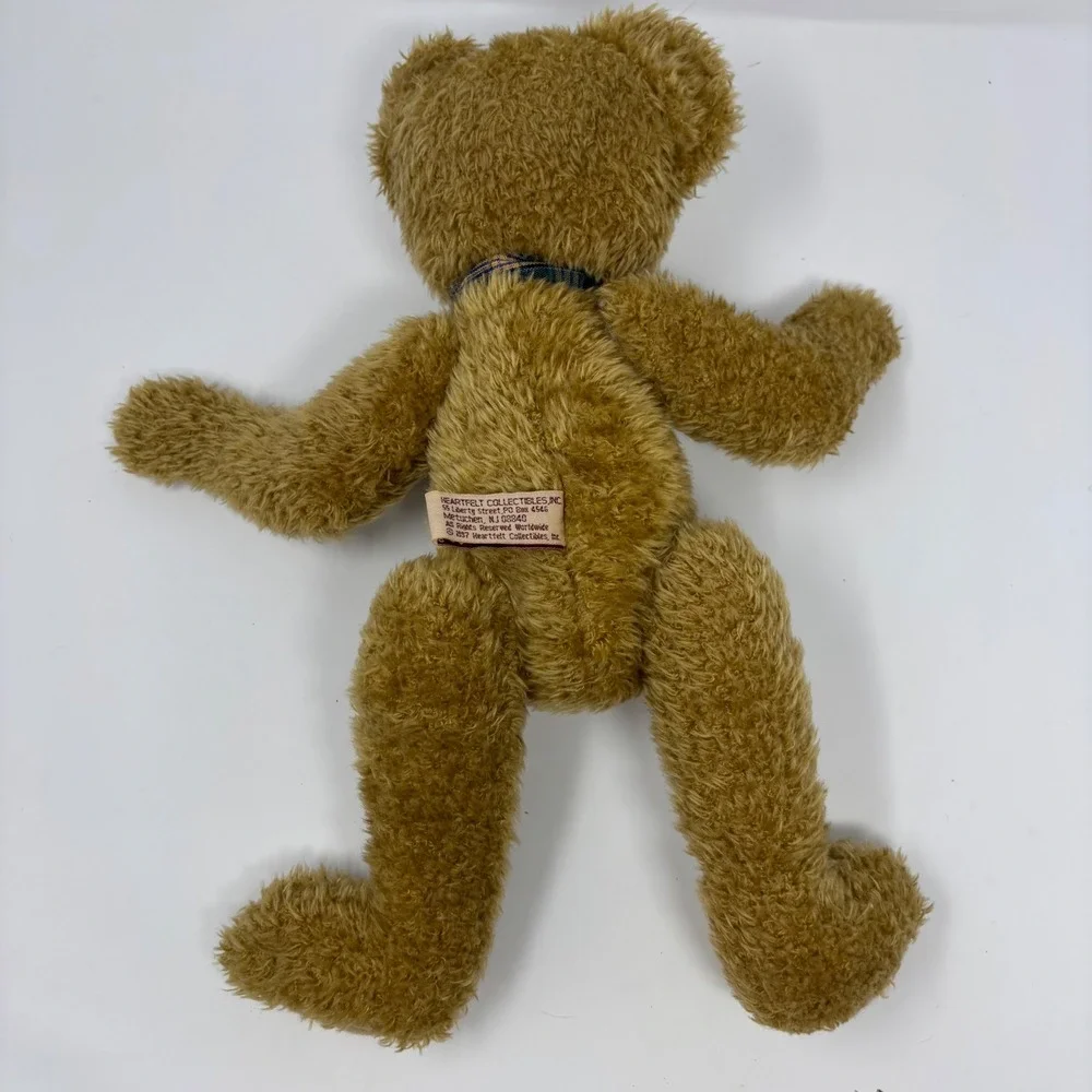 Vintage 1997 Heartfelt Collectibles Brown‎ Plush Teddy Bear Plaid Bow 10 Inch
